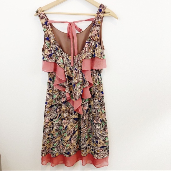 Judith March Peacock Feather Dress Mauve Pink Sleeveless Chiffon Bow Neck - Picture 5 of 6